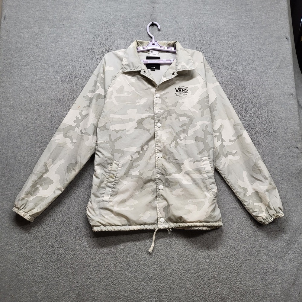 Vans Men Jacket M Gray Camouflage Coach Jacket Snap Logo Button READ